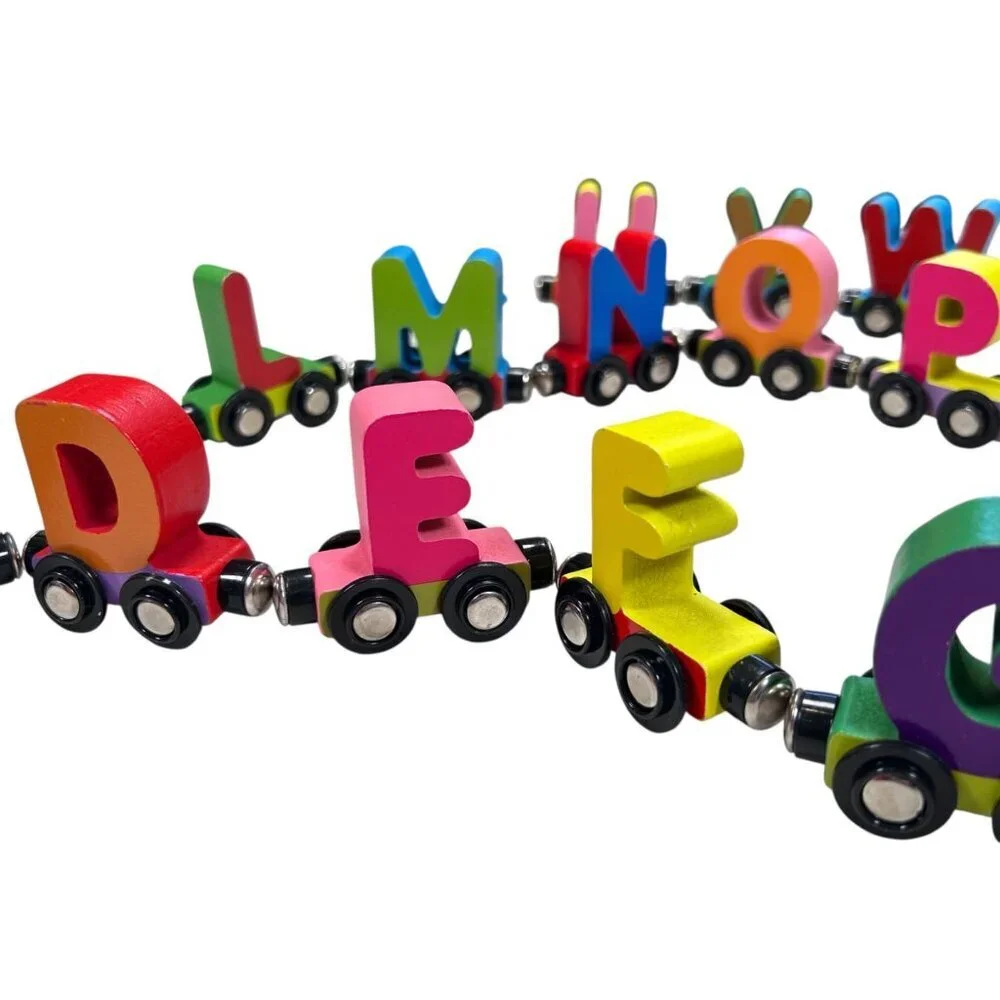 Wondertoys Wooden Magnetic Alphabet Train Learning Toy 27 Piece 36 months